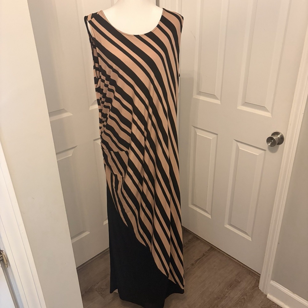 Catherines‎ Plus Size Striped Sleeveless Maxi Dress 1X-18/20 Ruched Side Drape
